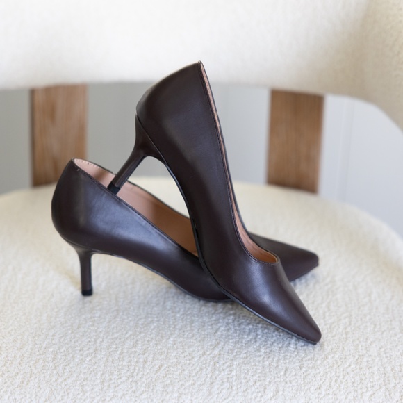 French Connection Brown Kitten Heel Pointed Toe Pumps Faux Leather Womens US 7 - Picture 11 of 14